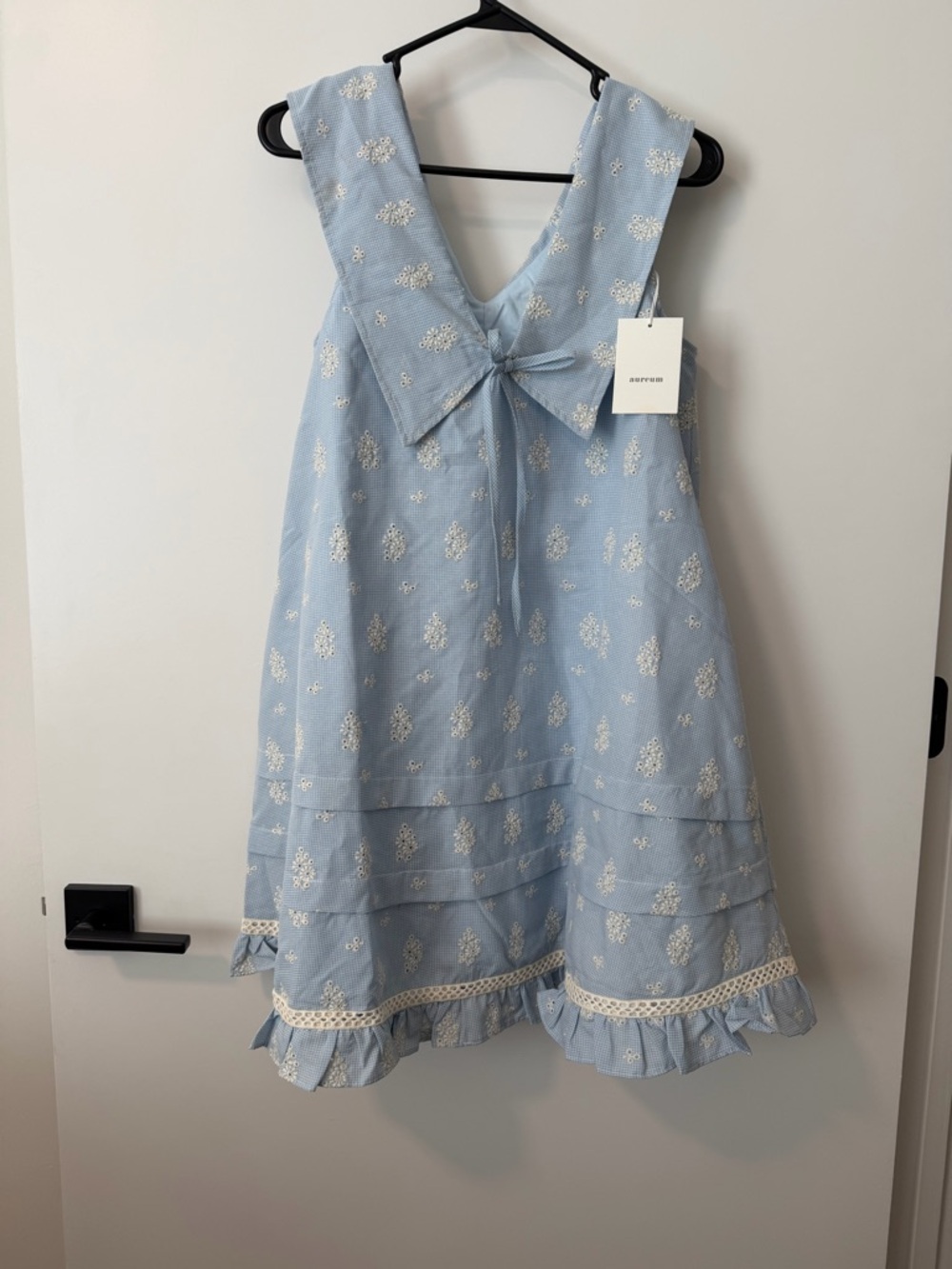 AUREUM Powder Blue Embroidered Bow-Back Casual Dress
